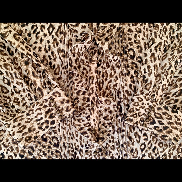 CHAUS Tan Animal Print Ruffle Blouse - Picture 4 of 6